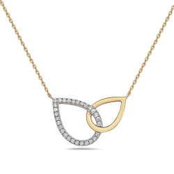 14k Yellow and White Gold Round Diamond Station Necklace