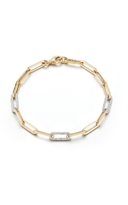 14K Yellow Gold Paperclip Link With 3 Diamond Pave Bracelet