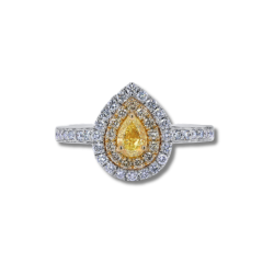 18K White & Yellow Gold Fancy Diamond Ring with Double Halo Engagement Ring