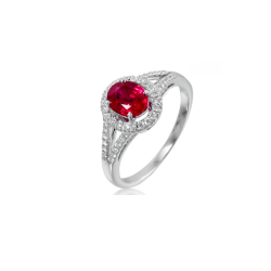 18K White Gold Ruby and Diamond Halo Ring 