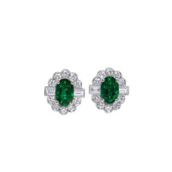 18K White Gold Emerald and Diamond Studs