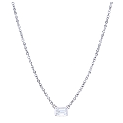 14K White Gold Emerald Cut Diamond Bezel Set Necklace