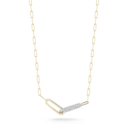 14K Two Tone Paperclip Chain with a Diamond and Polished Link