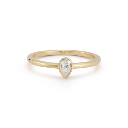 14K White Gold Diamond Bezel Set Pear Ring