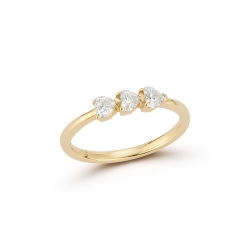 14K Yellow Gold 3 Heart Diamond Ring