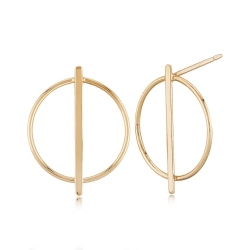 14K Yellow Gold Circle with Bar Stud Earrings