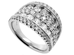 14K White Gold Pave Round Diamond Concave Ring