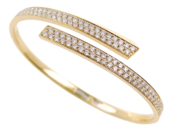 14K Yellow Gold Wrap Pave Round Diamond Bangle Bracelet