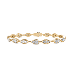 14K Yellow Gold Round Diamond Link Bracelet