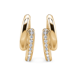 14K Yellow Gold Round Diamond Bypass Hoop Earrings