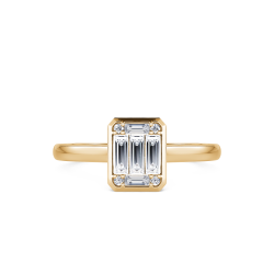 14K Yellow Gold Baguette And Round Diamond Station Ring