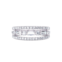 14K White Gold Round And Baguette Diamond Band