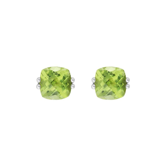 Sterling & Yellow Gold Peridot Stud Earrings - 925 & 14k Square Step Cut  1.20ctw - Wilson Brothers Jewelry