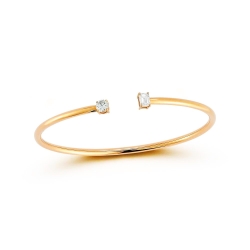 14K Yellow Gold Open Bangle with Round And Emerald Cut Diamonds