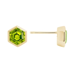 14K Yellow Gold Peridot Hexagon Stud Earrings