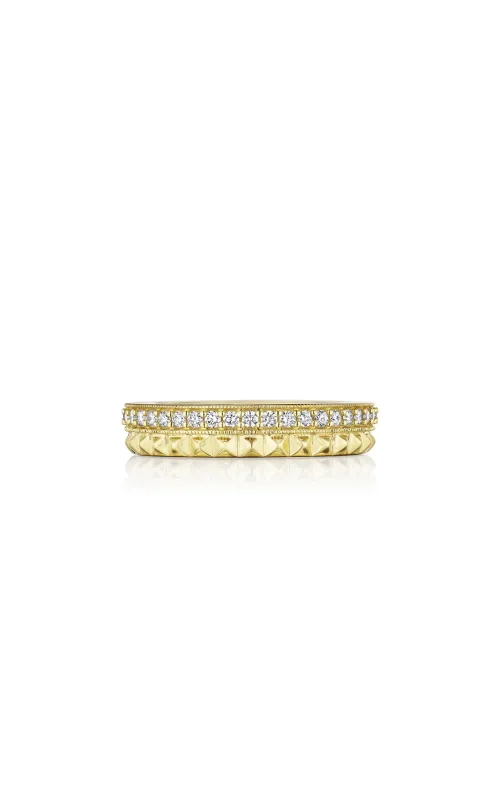18K Yellow Gold Diamond 4.5MM 2 Row Pyramid Band