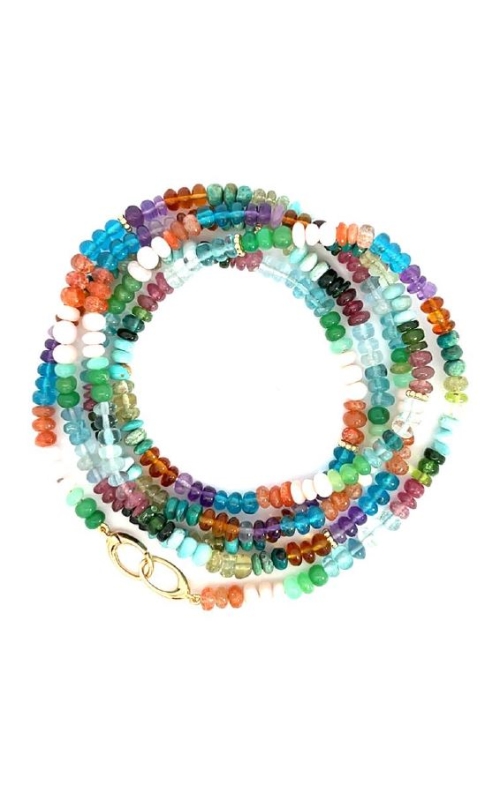 18K Yellow Gold 36 Multi Colored Bead Necklace