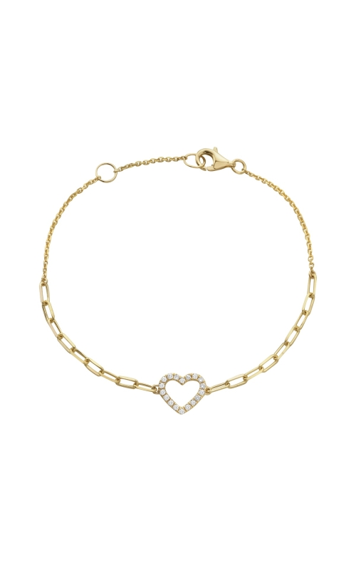 14K Yellow Gold Diamond Heart Paperclip Chain Bracelet