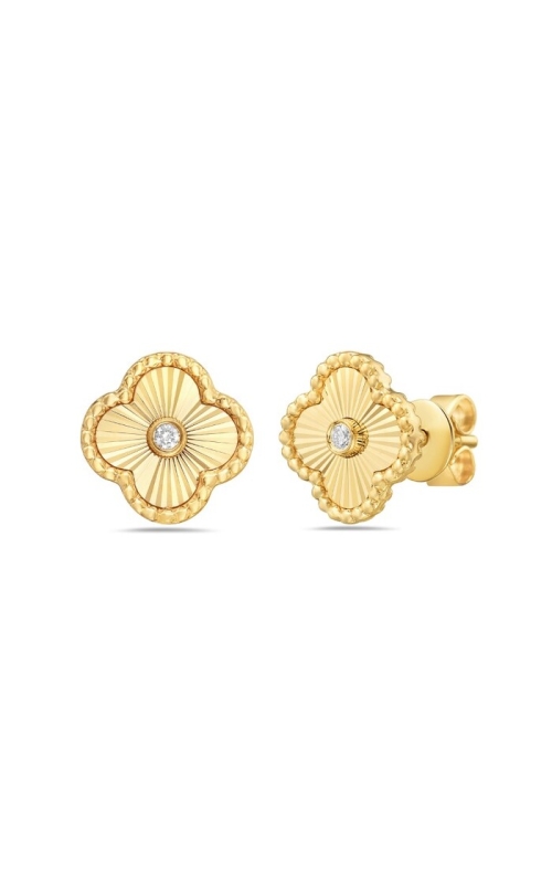 14K Yellow Gold Diamond Fluted Clover Studs