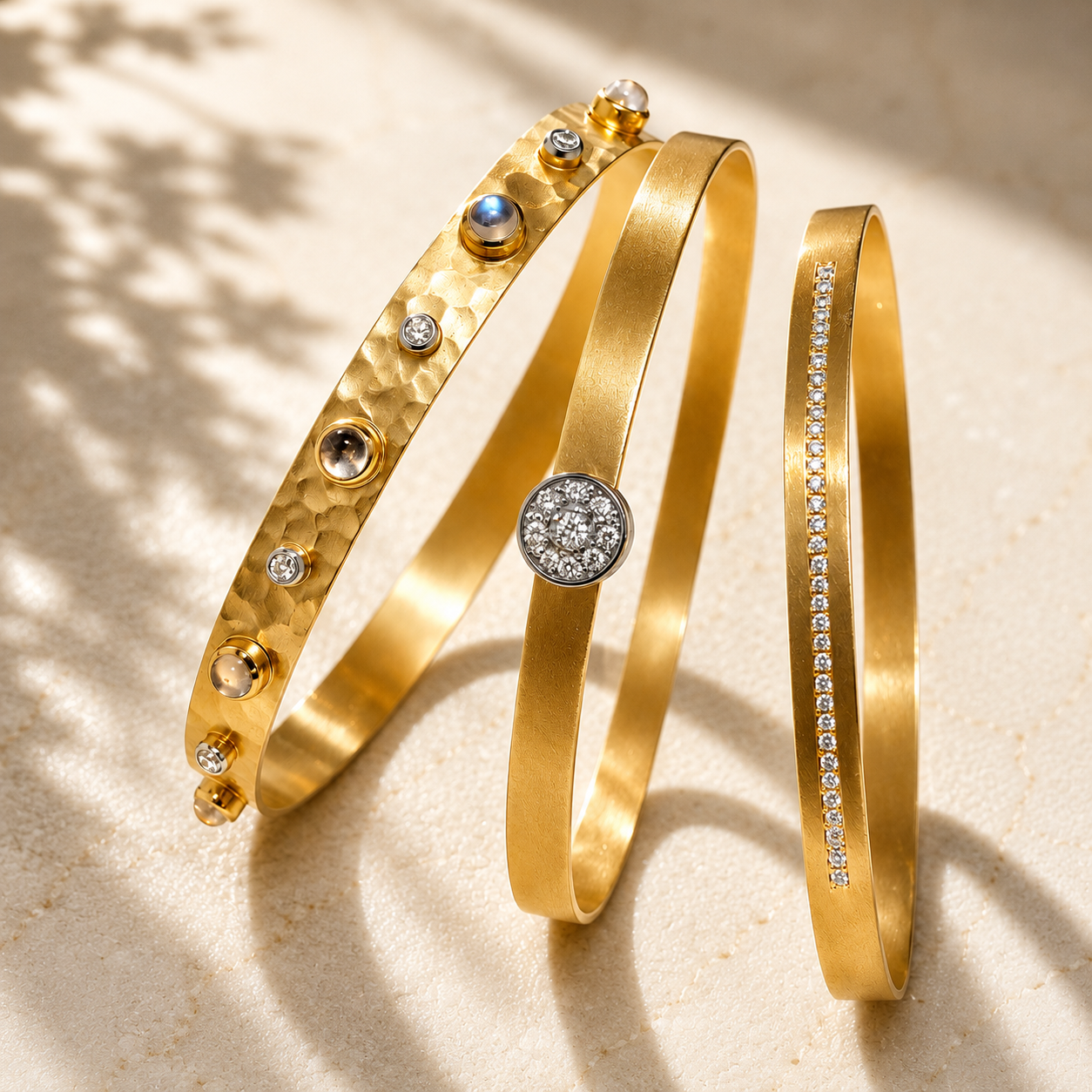 14K Yellow Gold Bangle Bracelets.
