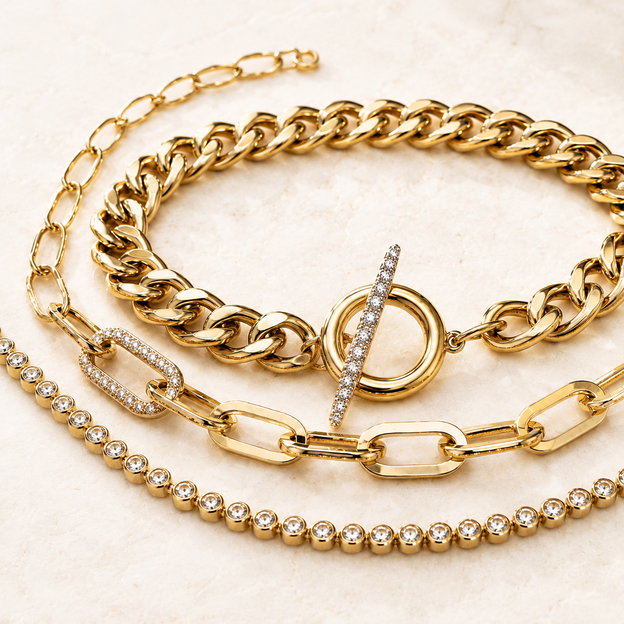 14K Yellow Gold Stacking Bracelets.