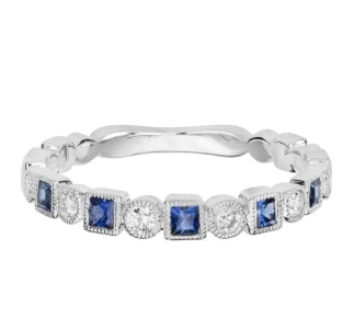 Aucoin Hart Jewelers 14K White Gold Sapphire and Diamond Band