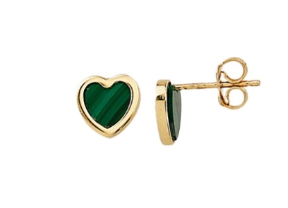 Aucoin Hart Jewelers 14K Yellow Gold Heart Malachite Studs