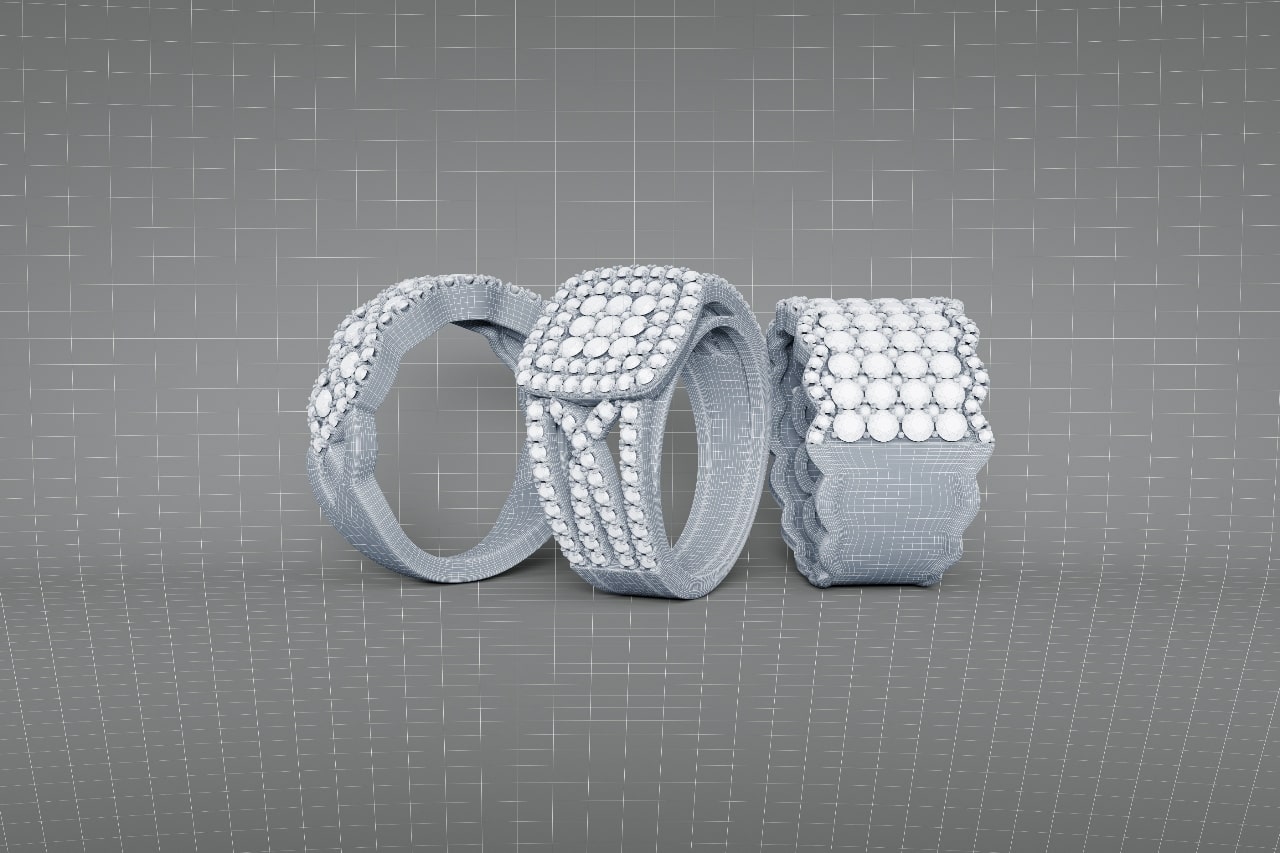3D representation of rings that could then be created after the details are approved