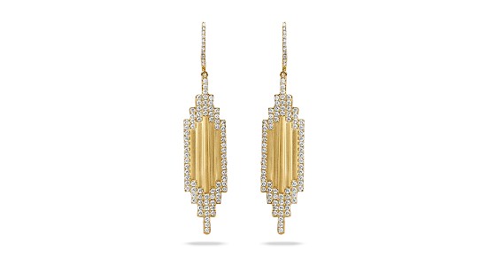 a pair of yellow gold, Art Deco inspired drop earrings