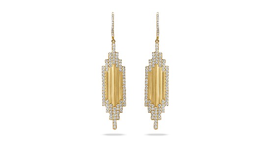 a pair of yellow gold, Art Deco inspired drop earrings