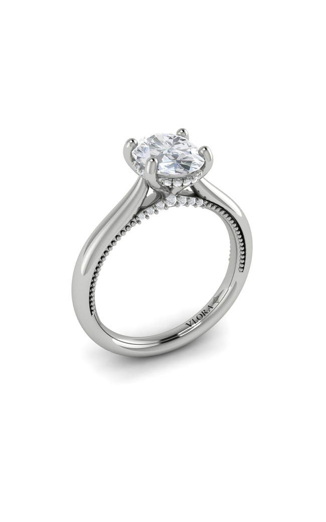 A white gold Vlora’s solitaire diamond engagement ring.