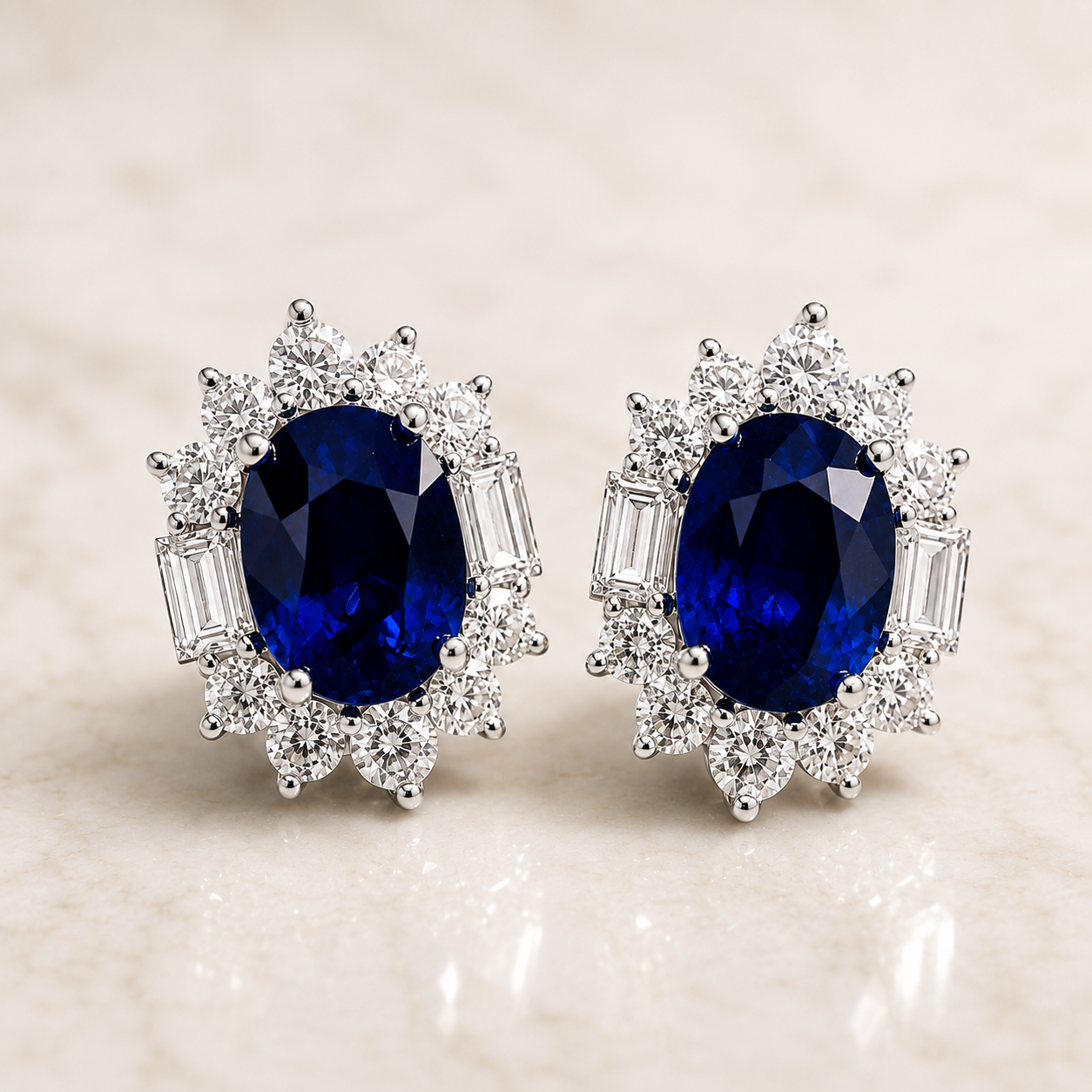 18K White Gold Sapphire Earrings with Diamonds.