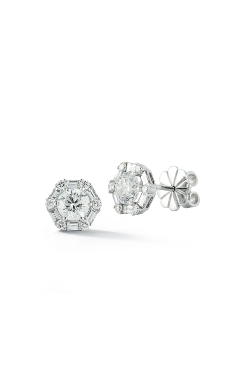 14K White Gold Baguette And Round Diamond Stud Earrings