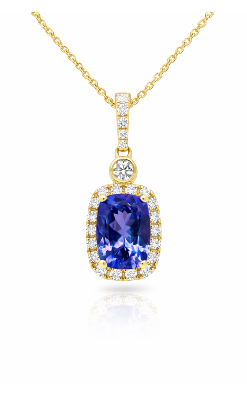 14K Yellow Gold Cushion Tanzanite And Round Diamond Halo Pendant, 18