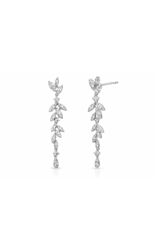 14K White Gold Round Diamond Leaf Drop Earrings