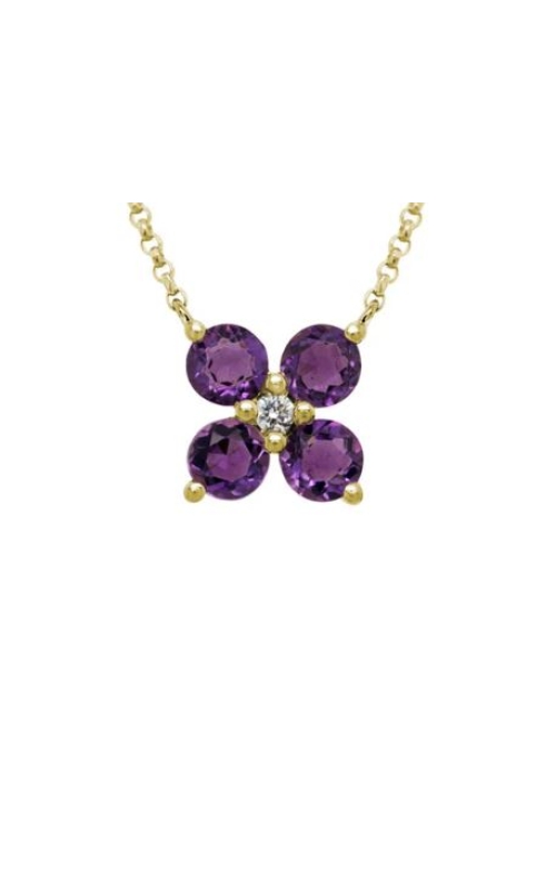 14K Yellow Gold Round Amethyst And Diamond Station Necklace