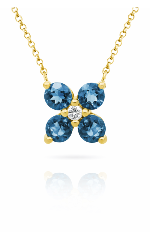 14K Yellow Gold Round London Blue Topaz And Diamond Station Necklace