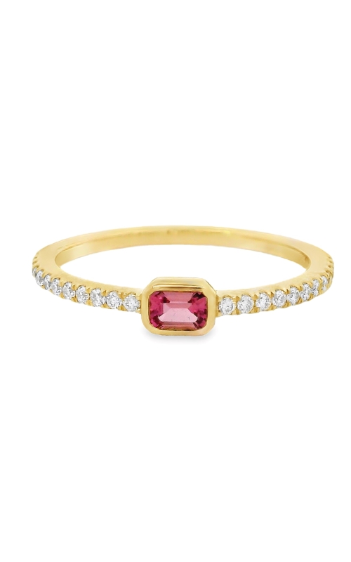 14K Yellow Gold Pink Tourmaline Diamond Band