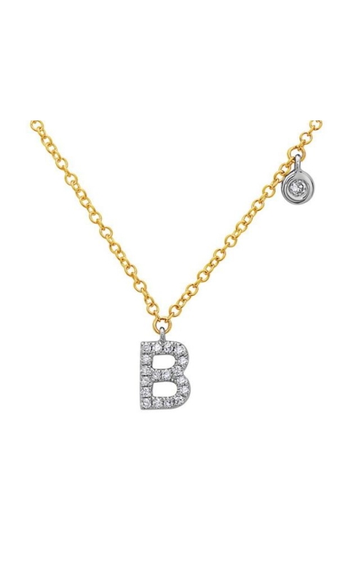 14K Yellow And White Gold Diamond B Station Necklace, 18