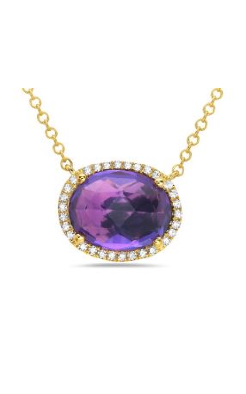 14K Yellow Gold Oval Amethyst And Diamond Halo Necklace
