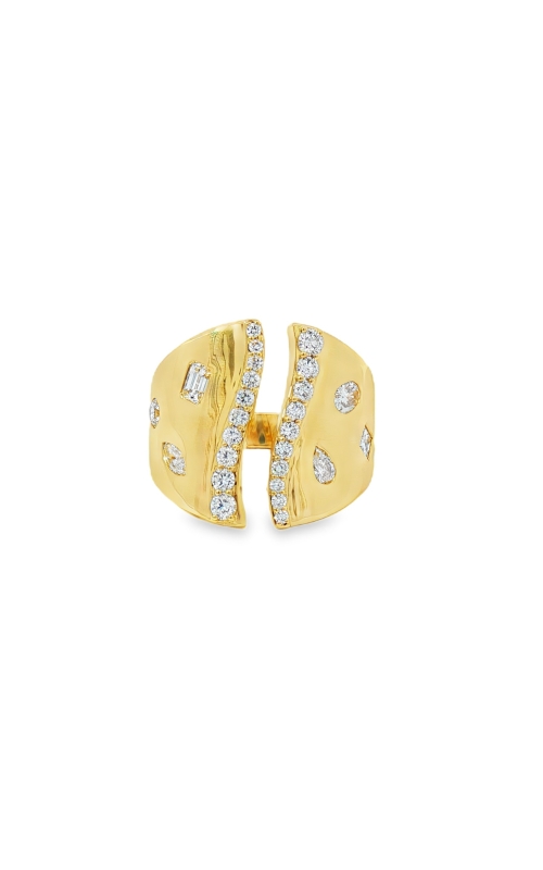14K Yellow Gold Multi Shaped Diamond Open Ended Ring
