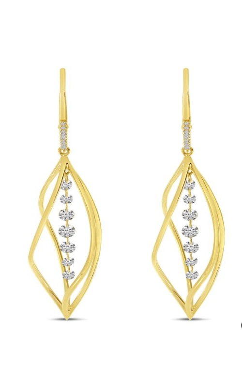 14K Yellow Gold Diamond Drop Swirl Earring