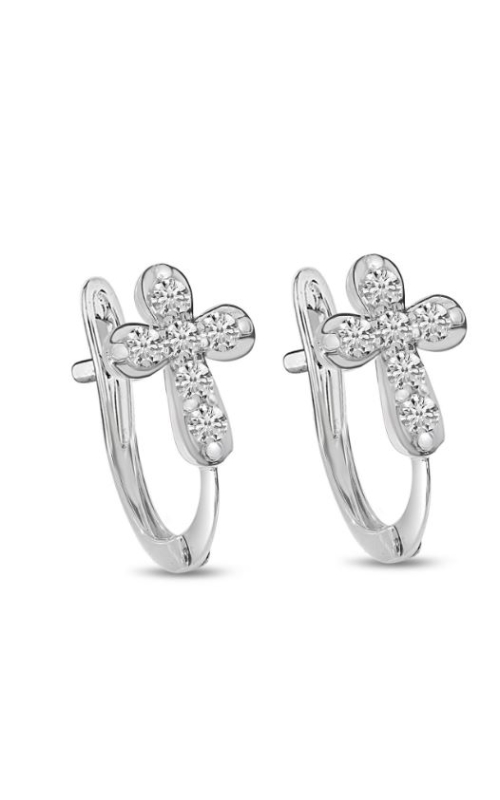 14K White Gold Diamond Cross Huggies