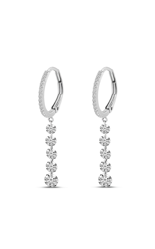 14K White Gold Five Pierced Dangling Dashing Diamonds Huggy Earring