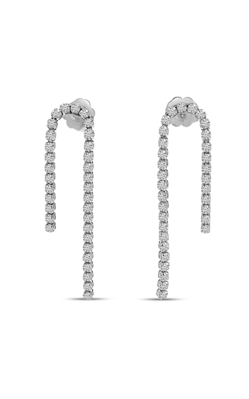 14K White Gold Diamond Double Strand U Shape Drop Earrings