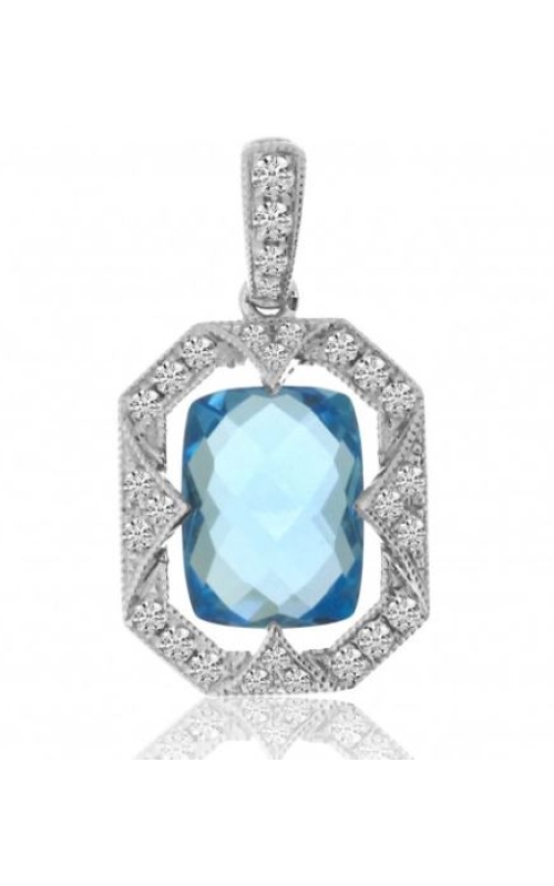 14K White Gold Blue Topaz And Diamond Pendant