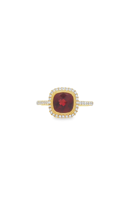 14K Yellow Gold Garnet and Diamond Halo Ring