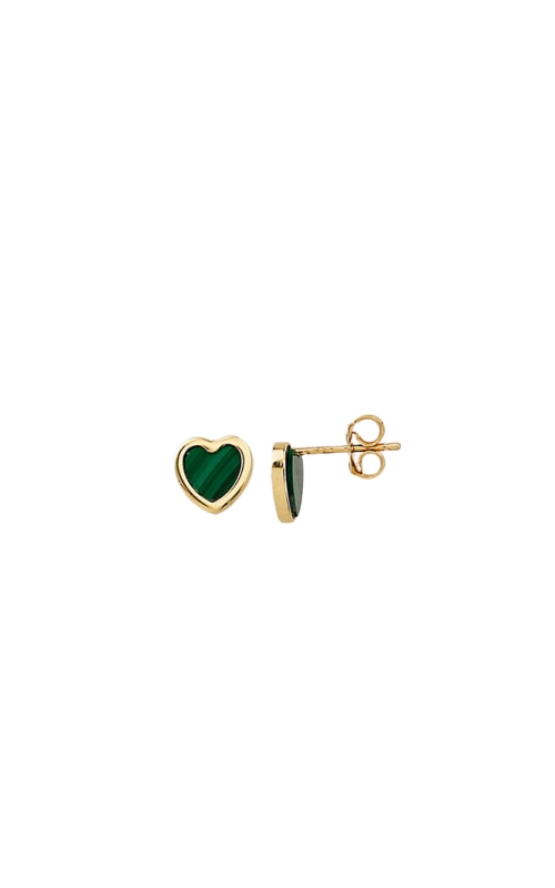 14K Yellow Gold Heart Malachite Studs