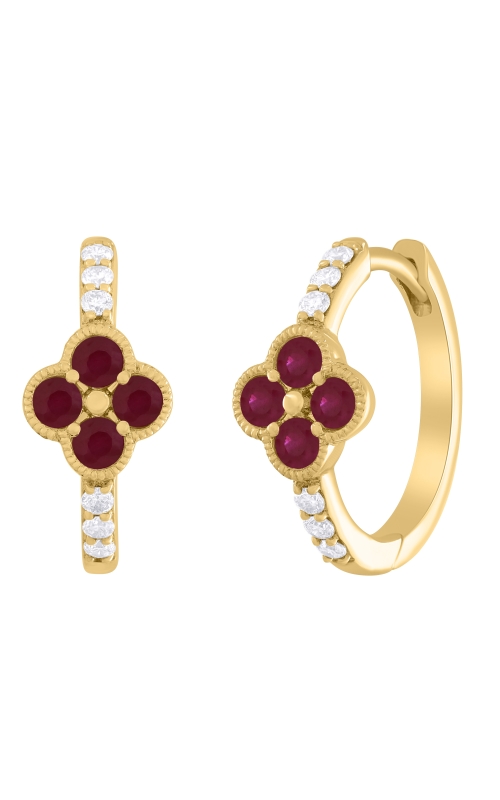 14K Yellow Gold Quatrefoil Ruby Huggies