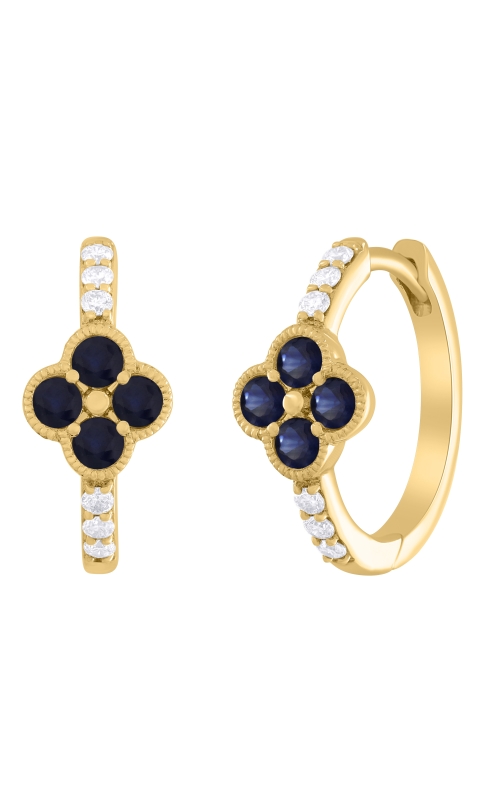 14K Yellow Gold Quatrefoil Sapphire Huggies